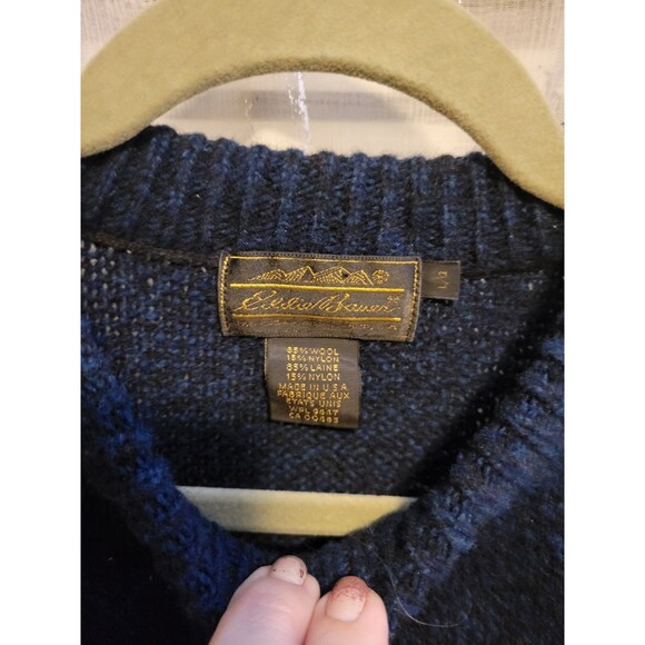 Eddie Bauer Grandpa Wool Sweater Blend Vintage USA Cosby Rustic Ski Camp Hunt L - Picture 8 of 11